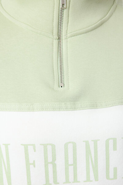 Trendyol Collection Mint Basic Printed - Thick Fleece Knitted Sweatshirt TWOAW23SW00117