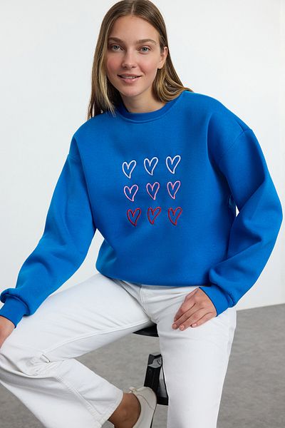 Trendyol Collection Fleecová oversize mikina se srdcem - Saks Twoaw25Sw00198