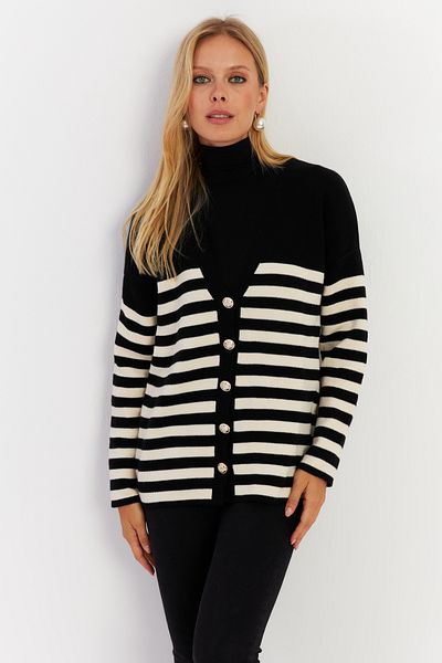 Cool & Sexy Cardigan de damă cu dungi alb-negru - CNG3