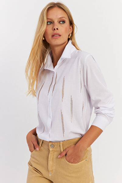 Cool & Sexy White Stone Detailed Women's Shirt - Zer412