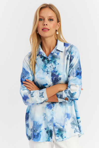 Cool & Sexy Blue Stone Patterned Women's Shirt - Lvf9