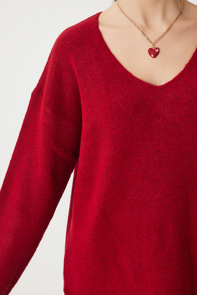 Happiness İstanbul Women's Red V-Neck Knitwear Sweater Za00063