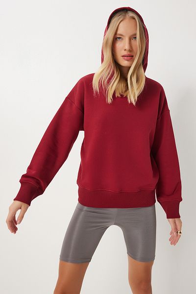 Happiness İstanbul Burgunderrotes Kapuzen-Sweatshirt für Damen – OW00050