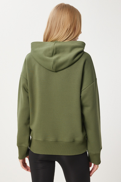 Happiness İstanbul Χακί γυναικείο φούτερ με κουκούλα - Şardonlu OW00050