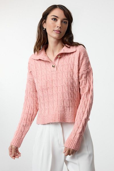 Trendyol Collection Weich strukturierter Glitzer-Lachs-Strickpullover – TWOAW25KZ00138