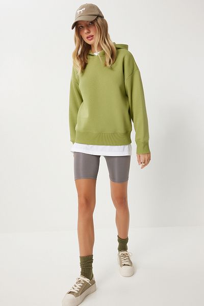 Happiness İstanbul Grünes Damen-Sweatshirt mit Kapuze - OW00050