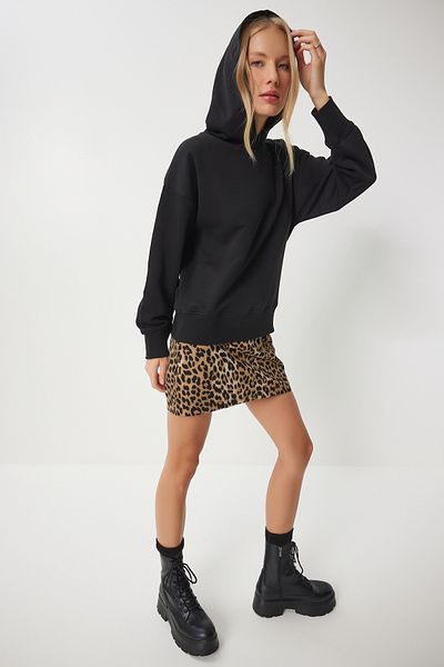 Happiness İstanbul Schwarzes Damen-Sweatshirt mit Kapuze - OW00050