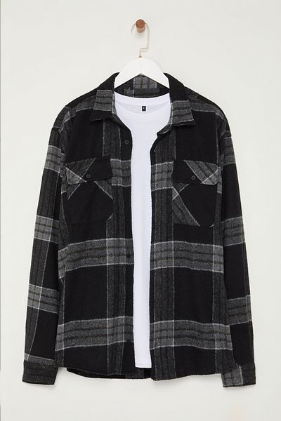 Trendyol Collection Black Plaid Double Pocket Lumberjack Winter Plus Size Coat Shirt Tmnaw25Ax00011