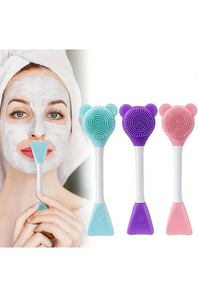 ANI OFİS KIRTASİYE A K 2 in 1 Bear Shaped Silicone Face Mask & Cleansing Brush Double Sided Applicator