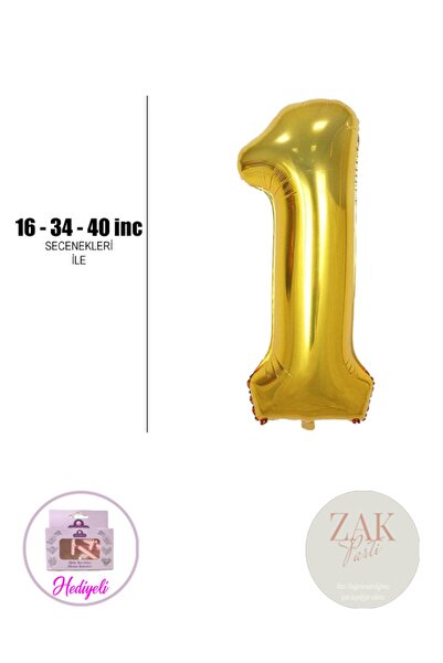 ZEAP Rakam Balon Altın Gold Renk Folyo Balon 100cm 40 36 inç Helyum Balon 1 Y...