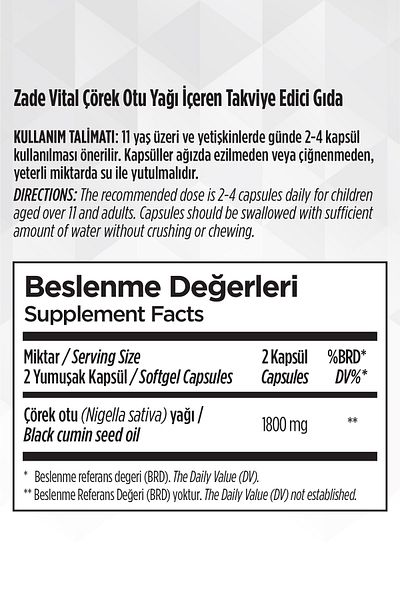 Zade Vital 900Mg60 Capsules Black Cumin OilBlisterBox with Lugs