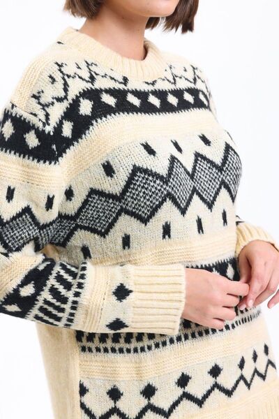 Hiccup Crew Neck Patterned Oversize Sweater