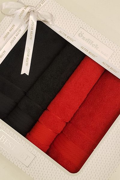 Özdilek Trendy Bath Set - (90x150 Cm + 50x90 Cm) - Red Black