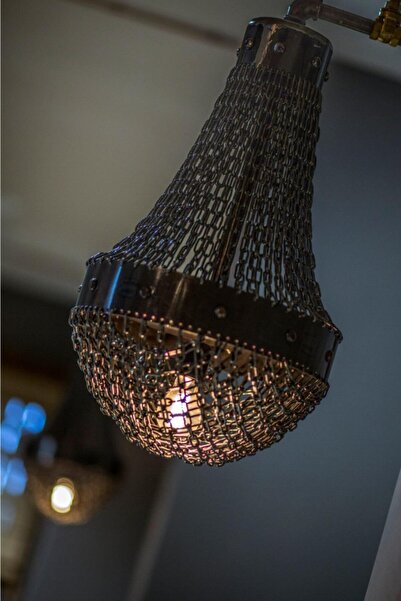 Wood Wood Siyah Metal Zincir Avize