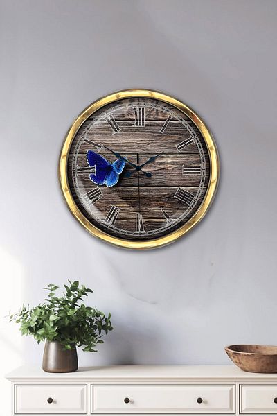 Kasva Concept Cadou 40 Cm Ceas de Perete Fluture Metal Auriu