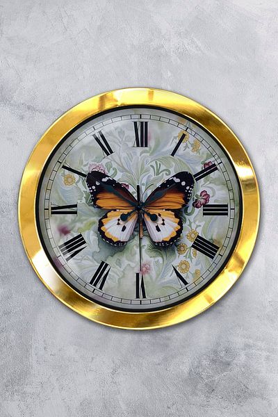 Kasva Concept Gift 36 cm Gold Metal Butterfly Wall Clock
