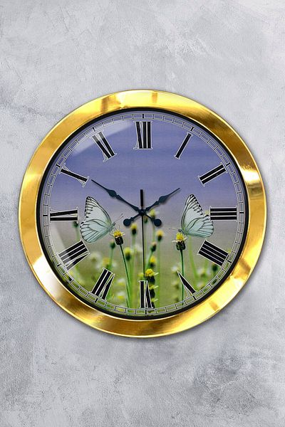 Kasva Concept Gift 36 cm Gold Metal Butterfly Wall Clock