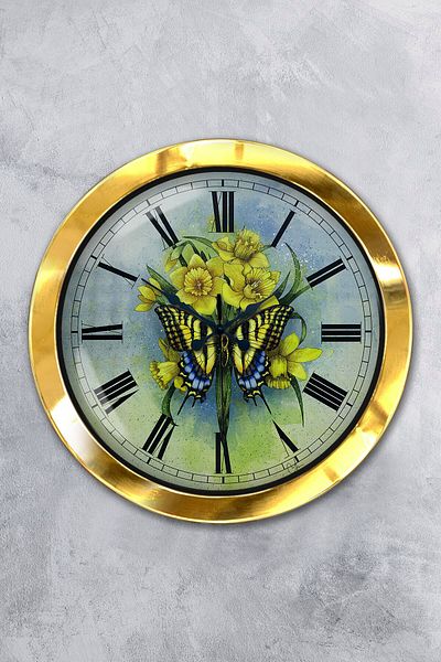 Kasva Concept Gift 36 cm Gold Metal Butterfly Wall Clock