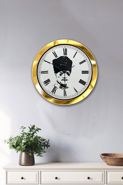 Kasva Concept Gift 36 cm Gold Metal Ataturk Wall Clock