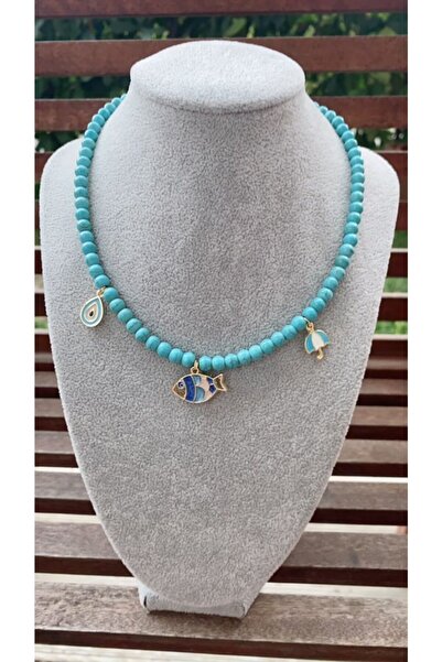 wanwa aksesuar قلادة من الحجر الطبيعي على شكل سمكة