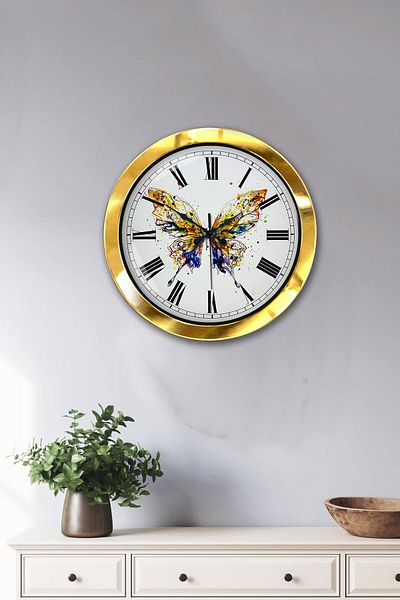 Kasva Concept Cadou 36 Cm Ceas de Perete Fluture Metal Auriu