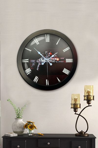 Kasva Concept Gift 36 cm Chrome Metal Gun Wall Clock