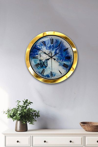 Kasva Concept Gift 36 cm Gold Metal Butterfly Wall Clock