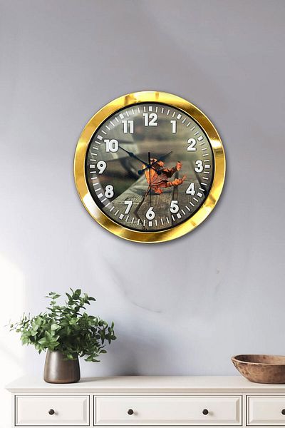 Kasva Concept Gift 36 cm Gold Metal Leaf Wall Clock