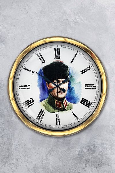 Kasva Concept Gift 40 cm Gold Metal Ataturk Wall Clock