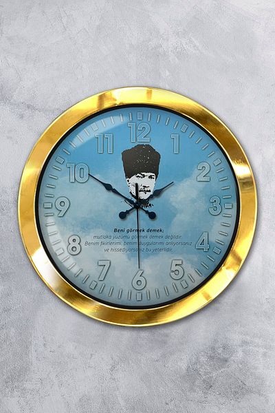 Kasva Concept Gift 36 cm Gold Metal Ataturk Wall Clock
