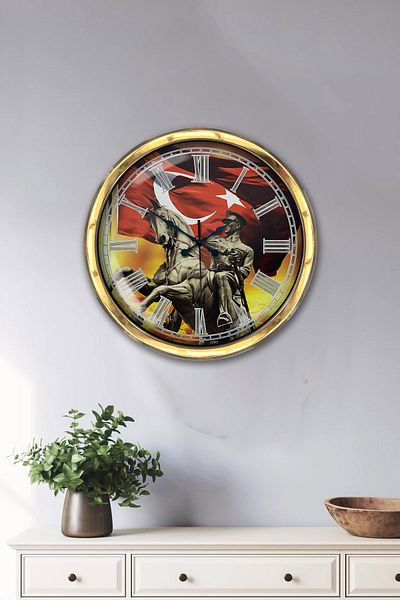 Kasva Concept Gift 40 cm Gold Metal Mustafa Kemal Atatürk Wall Clock