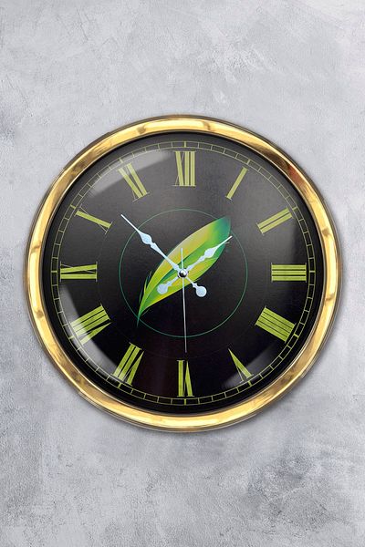 Kasva Concept Gift 40 cm Gold Metal Leaf Wall Clock