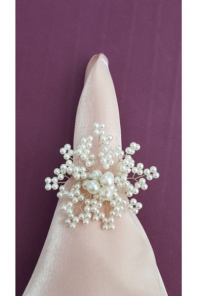 pekars 6 Pieces Gold and Silver Colored Snowflake with Pearls - Napkin Ring