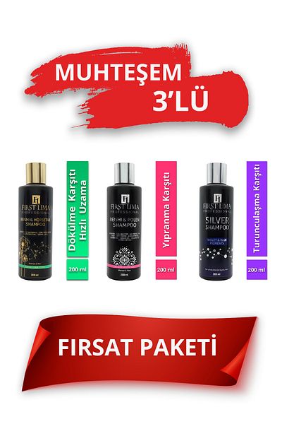 First Lima Professional 3-Piece Shampoo Care Set - Fast Growth, Anti-Spill and Anti-Frayage