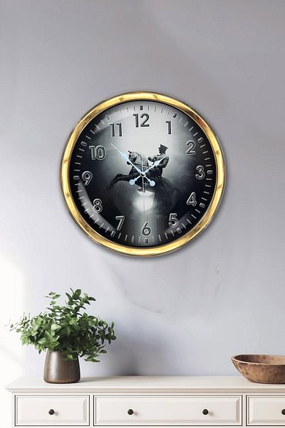 Kasva Concept Gift 40 cm Gold Metal Ataturk Wall Clock