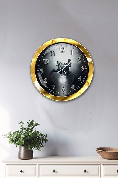 Kasva Concept Gift 36 cm Gold Metal Ataturk Wall Clock