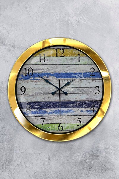 Platin Saat Gift 36 cm Gold Metal Alaçatı Wall Clock