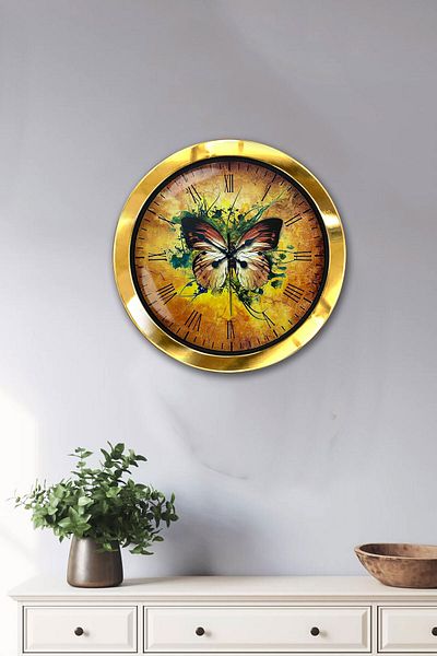 Kasva Concept Cadou 36 Cm Ceas de Perete Fluture Metal Auriu