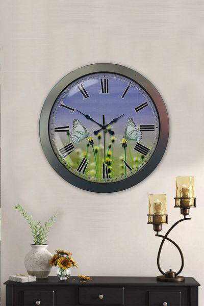 Kasva Concept Gift 36 cm Black Metal Butterfly Wall Clock