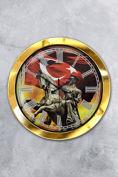 Kasva Concept Gift 36 cm Gold Metal Mustafa Kemal Atatürk Wall Clock