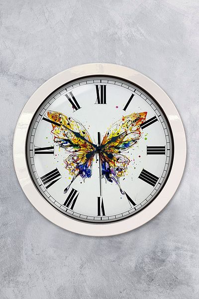 Kasva Concept Cadou 36 Cm Ceas de Perete Fluture Metal Alb