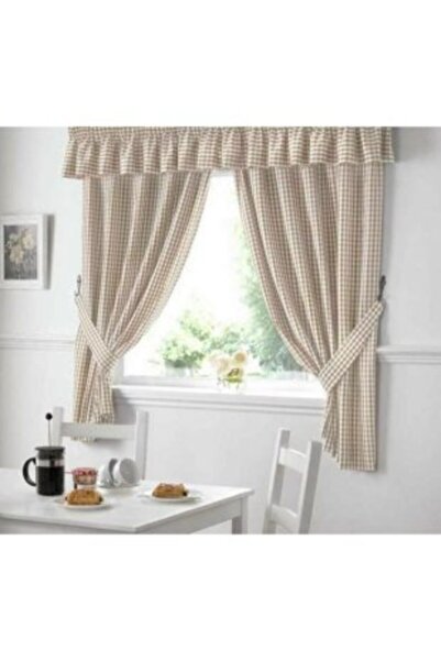 Hızlı Çeyiz 200 cm Farbelalı 2 Kanat Pileli Dikim Pötikare Kahverengi Fon Perde