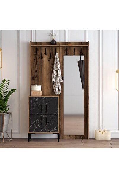 Variant Mobilya Berlin Bc Portmanto - Ceviz / Siyah Mermer