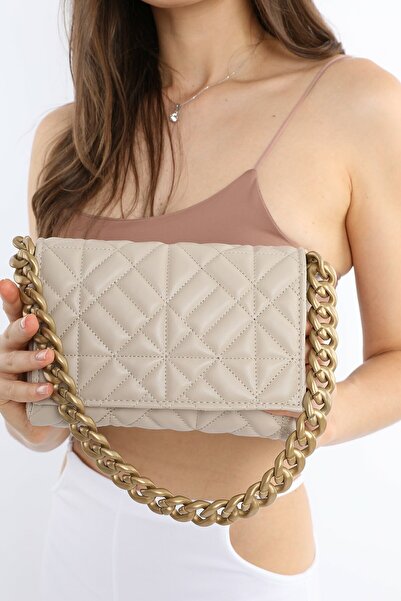 Giyimine Γυναικεία τσάντα ώμου με καπιτονέ αλυσίδα βιζόν