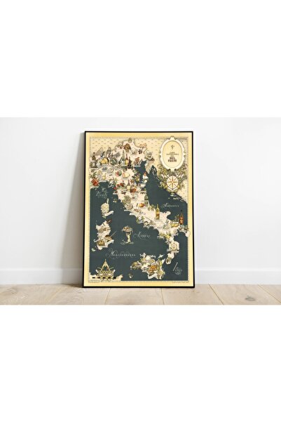 Pegziz Italya Gastronomi Haritası Sanatsal Duvar Dekorasyon Poster 60x90cm.