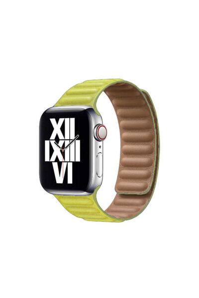 Apple ??? Watch 44mm Krd-34 Deri Kordon Sarı
