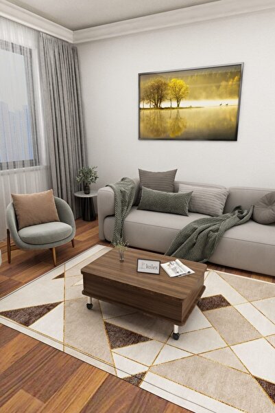 kolexonline Desensiz 3 Kademeli Tekerli Akıllı Sihirli Sehpa Ceviz Renk