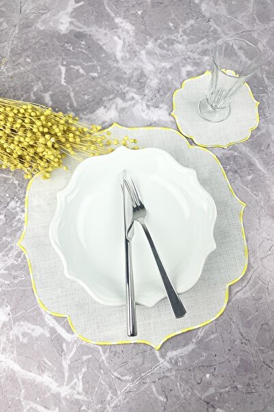 WEARE2 Set de 2 piese brodate în culoarea galbenă, șervețele americane și pen...