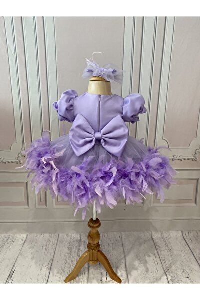 İlknur Karaca Design Lila Otrişli Kısa Kollu Kız Bebek Elbisesi
