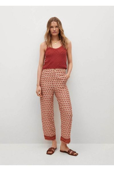MANGO Woman Rotes kurzes Strick-T-Shirt für Damen